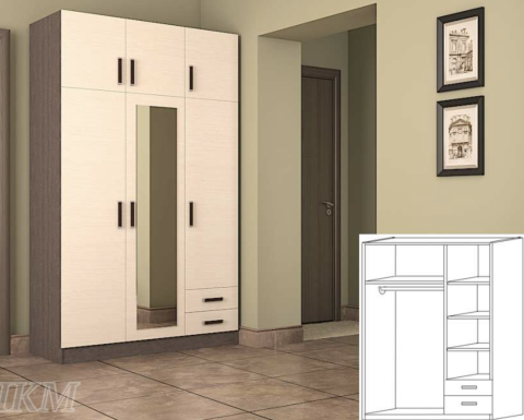 Шкаф 3-х Створчатый с Антресолью и Зеркалом ШК-303-1(Д-1400 х В-2140 х Г-540 мм)/Разные Цвета