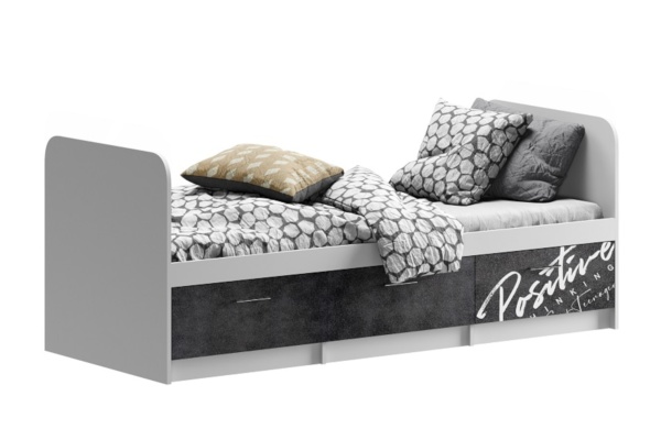 Кровать Вега NEW Позитив бетон темный / белый