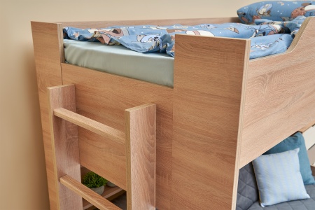 Двухъярусная кровать с диван-кроватью велюр серый / дуб сонома